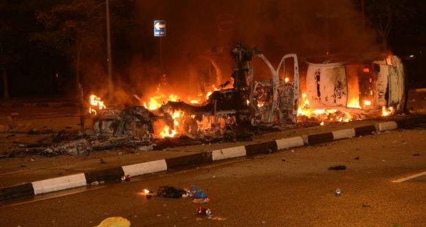 Vehicles burned in Singapore riot after fatal road incident