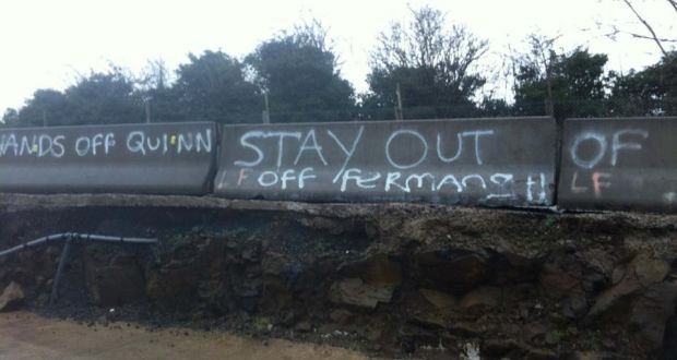 Graffiti daubed in a weekend incident at a Lisburn site linked to Lagan Asphalt. 