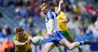  Monaghan’s Kieran Hughes’ shot is blocked by Luke Keaney of Donegal. Photograph: Inpho  