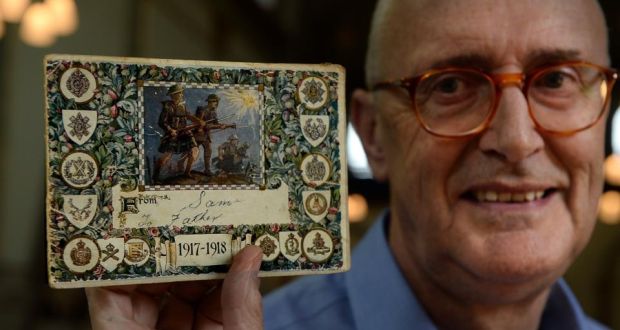 Victor Edmonds with a Christmas card sent home by his grandfather Samuel Edmonds during the World - image