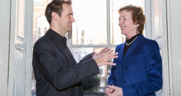 Tom Meagher and Mary Robinson photographed at a seminar organised by the Irish Consortium on Gender Based Violence (ICGBV) today in Dublin. Photograph: Paul Sharp/Sharppix.