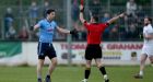 Dublin’s Michael Dara Macauley is sent off  late in normal time by referee David Gough during the O’Byrne Cup final against  Newbridge. Photo: Donall Farmer/Inpho