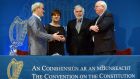 Colm O Gorman, Mary Murphy, Tom Arnold  and Michael Mc Dowell at the Convention on the Constitution in February 2014. Photogaph: Cyril Byrne