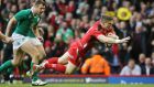 Scott Williams scores for Wales in the second half at the Millennium Stadium. Photograph: Paul Childs/Reuters