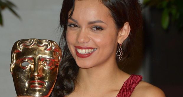 Georgina Campbell photographed iwth her Bafta award for her portrayal of a victim of domestic violence - image