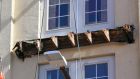 The broken wooden supports exposed after the collapse of a balcony in Berkeley, California, on June 16th.  Photograph: Jim Wilson/The New York Times