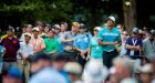  Tiger Woods  hits a wayward  tee shot on the second hole during third round  of the Quicken Loans National  tournament at the Robert Trent Jones Golf Club in Gainesville, Virginia. Photograph: Pete Marovich/EPA