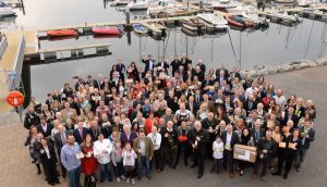 Finalists in the Blas na hÉireann awards gather at Dingle harbour with their products. Photograph: Don MacMonagle