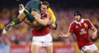 George North, seen here lifting Israel Folau while playing for the Lions against Australia in 2013, has been moved to centre by Wales coach Warren Gatland. Photograph: Matt King/Getty Images.