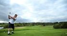 Cian Healy tees off at Celtic Manor in Wales as the Irish squad enjoyed a down day ahead of the World Cup game against FRance on Sunday. Photograph: Dan Sheridan/Inpho 