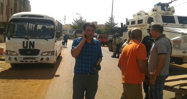 UN armoured and transport vehicles outside the Radisson Hotel in Bamako, Mali, During a terrorist assault there on November 20th, 2015. File photograph: EPA