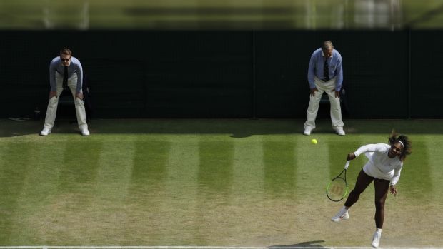   Williams serves during the semifinal. Photo: Ben Curtis / Getty Images 