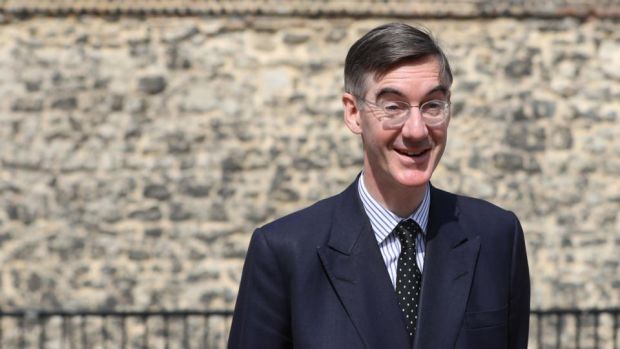   Brexite: The influential Conservative MP Jacob Rees-Mogg talks to the media after Dav id Davis' resignation Photo: Simon Dawson / Reuters 