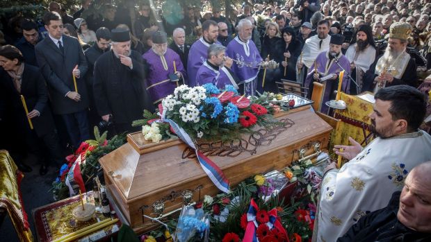   Funeral ceremony for Oliver Ivanovic in Belgrade on January 18, 2018. His murder caused tension in the volatile ile region. Photo: Oliver Bunic / AFP / Getty 