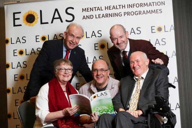 De gauche à droite: le Dr John Hillery, président du Collège des psychiatres d'Irlande; Professeur en santé mentale, TCD Agnes Higgins; Finn Vangelderen, Eolas Facilitateur; Tony Leahy, Service de santé mentale, HSE; et Pat Gibbons, psychiatre consultant, HSE. Photographie: Conor McCabe Photography.

