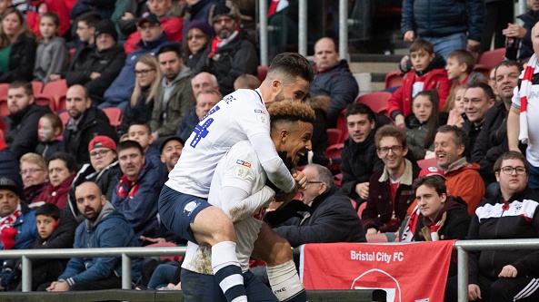 Preston North End’s Callum Robinson after scoring against Bristol City. Photograph: Getty Images