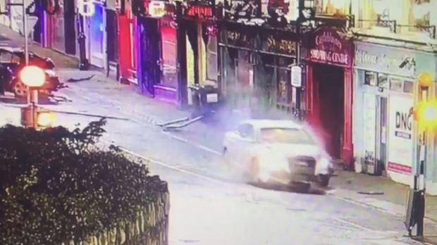 CCTV of the incident in Castleblayney, where a vehicle collided with a parked car, causing the death of Stephen Brown. Image: Newsfile