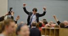 Jack Chambers celebrates  at the Dublin West Count centre at Phibblestown near Ongar. Photograph: Alan Betson 