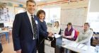 Dr Michael Harty and his wife Gerry voting in Kilmihil National School, Co Clare on Friday. 