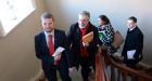 Sinn Féin leader Gerry Adams with (from left)  Donnchadh Ó Laoghaire,  Mary Lou McDonald TD and Pearse Doherty TD, arriving at the party’s final press conference before the election. Photograph: Eric Luke 