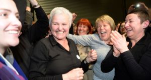 Bríd Smith of the Anti Austerity Alliance-People Before Profit party is elected in Dublin South Central count at the RDS. Photograph: Eric Luke / The Irish Times