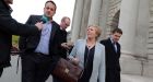 Leo Varadkar and the rest of the Fine Gael team – Simon Coveney, Frances Fitzgerald and Pascal Donoghue – arriving at Trinity. Photograph: Nick Bradshaw