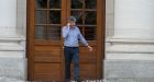 John Halligan: sat on the side of a  fountain with the Government Buildings behind him, looking conflicted. It reminded one of Princess Diana, when she sat on a bench with the Taj Mahal behind her. Photograph: Dave Meehan