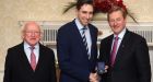 President Michael D Higgins with the new Minister for Health Simon Harris and Taoiseach Enda Kenny at Aras an Uachtarain. Photograph: Brian Lawless/PA Wire 