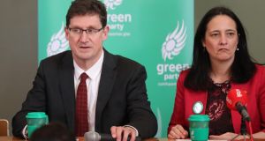 Green Party  leader Eamon Ryan and deputy leader Catherine Martin at a press conference last February. Photograph: Nick Bradshaw