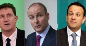  Green Party leader Eamon Ryan, Fianna Fail leader Micheál Martin, and Taoiseach Leo Varadkar. Photograph: Caroline Quinn/Damien Eagers/Leon Farrell/PA Wire 