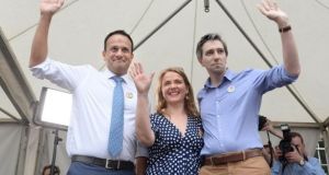 Former senator Catherine Noone pictured with Leo Varadkar and Simon Harris. Photograph: Dara Mac Donaill/The Irish Times