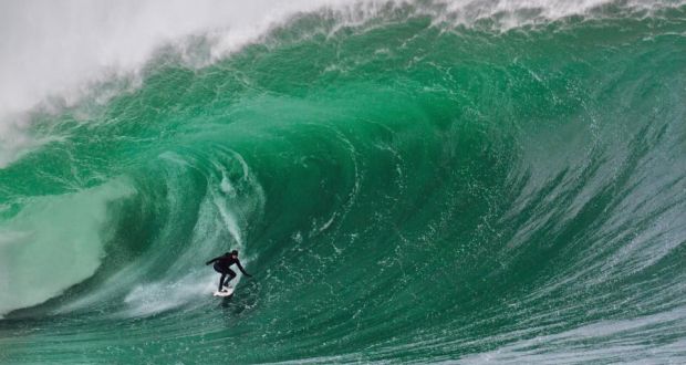 Peter Conroy surfing the wave, off Mullaghmore Head, which earned him and photographer Roo McCrudden a nomination for the Pacifico Tube of the Year category in the Billabong XXL Awards. Photograph: Roo McCrudden 