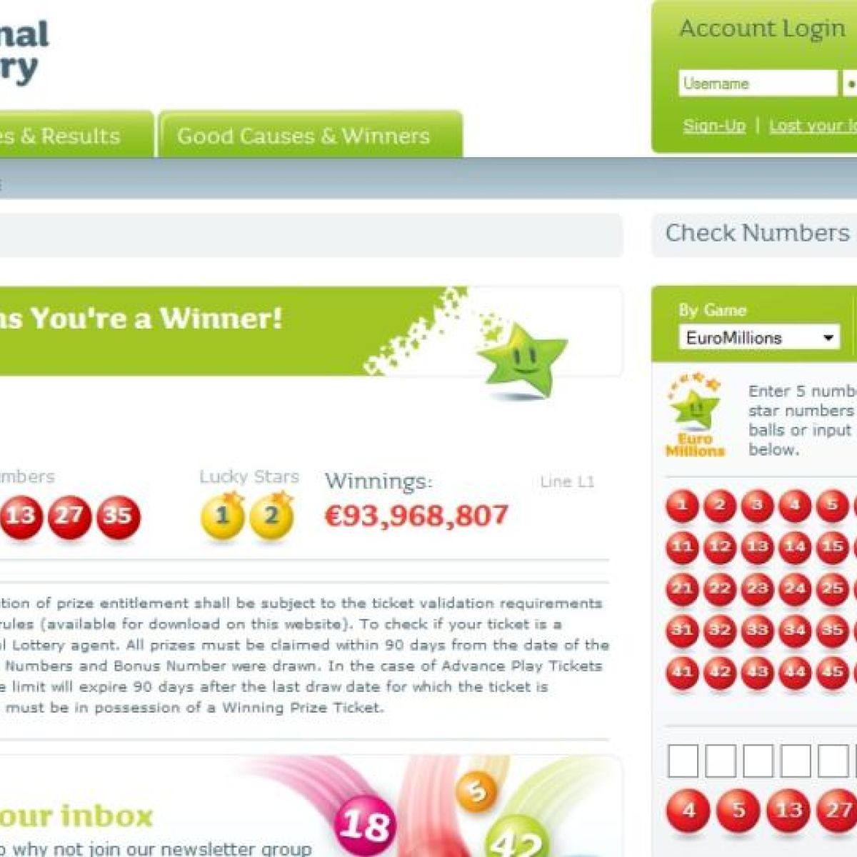 check my lotto numbers euromillions