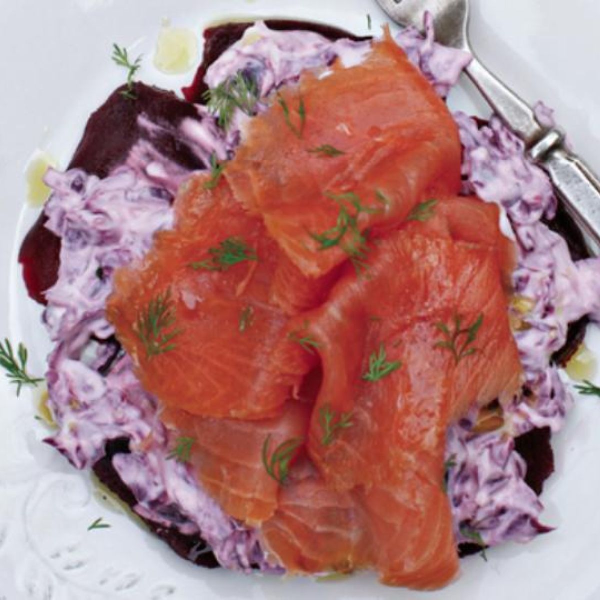 Smoked Salmon Salad With Beetroot Red Cabbage And Horseradish