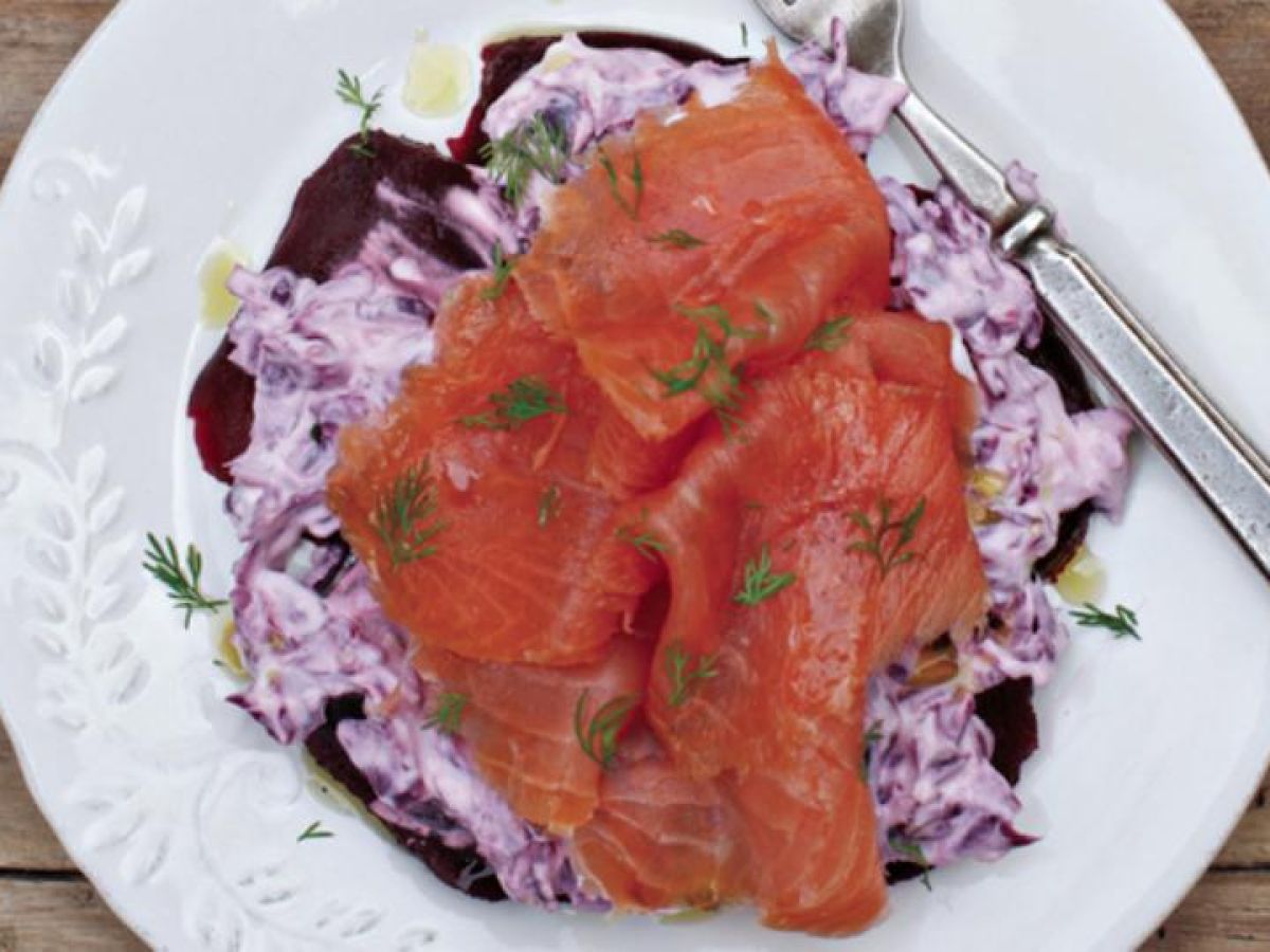 Smoked Salmon Salad With Beetroot Red Cabbage And Horseradish