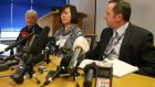  John   and Marian Buckley, parents of Karen Buckley, make a statement with Police Scotland Det Supt Jim Kerr (right) during a press conference in Glasgow. Photograph: Andrew Milligan/PA