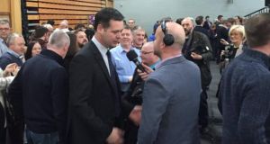 Sinn Féin TD Pearse Doherty is interviewed after his re-election to the Dáil for the Donegal constituency. Photograph: Gerry Moriarty. 