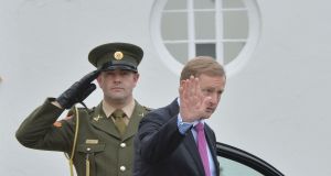  Taoiseach Enda Kenny leaving  Arás an Uachtaráin after receiving his seal of office from President Michael D Higgins. Photograph: Alan Betson/The Irish Times.