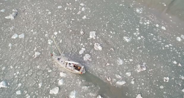 Irish boat ‘Northabout’, with a British crew, completed the circumnavigation of the North Pole in seven weeks. Photograph: Polar Ocean Challenge