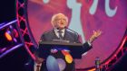 President Michael D Higgins addresses the opening ceremony at the 2017 BT Young Scientist and Technology Exhibition. Photograph: Alan Betson
