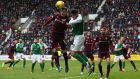 Hearts’ Aaron Hughes and Hibernians’ Brian Graham battle for a header during a Scottish Cup match at Tynecastle earlier this month. File photograph: Ian MacNicol/Getty Images