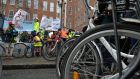  Zach, Sally, Jude and Meg North from Cabra attending the Allocate4Cycling Cycle protest outside the Department of Transport in Dublin. Photograph: Alan Betson