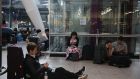Travellers stranded wait at Heathrow Airport Terminal 5 after British Airways flights where cancelled at Heathrow Airport. Photograph: AFP