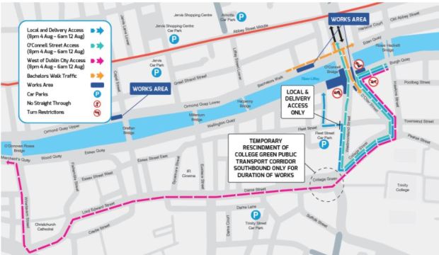 Dublin City Centre Bachelors Walk Map Motorists driving through Dublin face huge disruption from Friday 