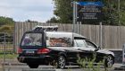 A hearse carrying the coffin of  Antoinette Corbally, who was shot dead  two weeks ago in Ballymun, arrives at Dardistown Cemetery. Photograph:  Colin Keegan/ Collins.