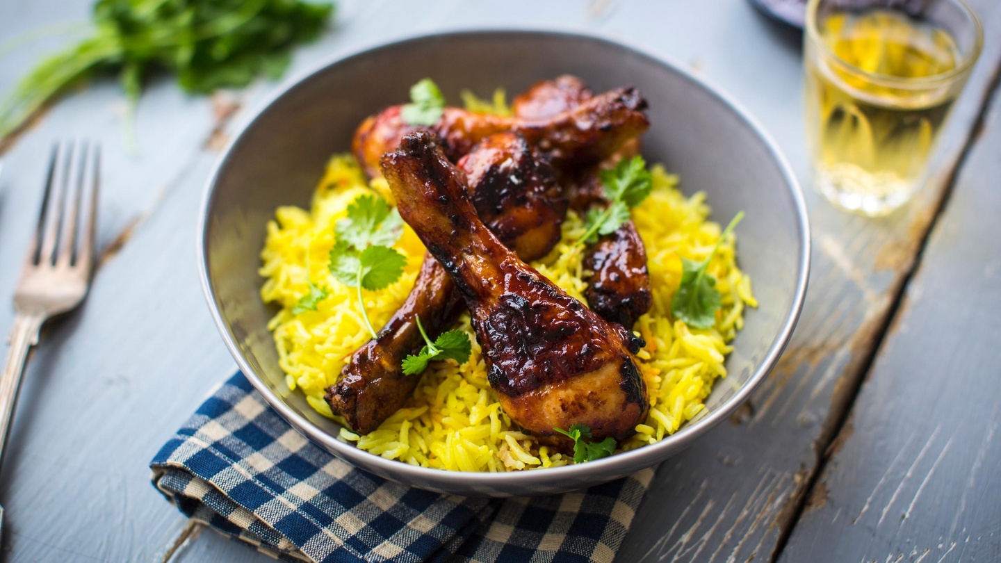 Sweet Sticky Balsamic Chicken With Saffron Rice