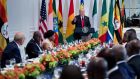 US President Donald Trump speaks before a luncheon with US and African leaders at the Palace Hotel during the 72nd United Nations General Assembly on September 20th, 2017 in New York. Photograph: Brendan Smialowski/AFP/Getty Images