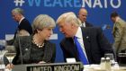 British prime minister Theresa May talks to US president Donald Trump:  “Thank God for Donald, that he’s reminded us how important it is to be together as Europeans,” Dr Nathalie Tocci said at the Institute of International and European Affairs.  Photograph: Matt Dunham/Reuters