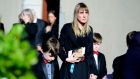 Ruth Fitzmaurice with her children at the funeral of her husband, film director Simon Fitzmaurice, at St Kilian’s Church, Blacklion, Greystones, today. Photograph: Cyril Byrne/The Irish Times
