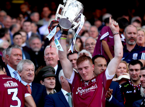 Conor Whelan points to the heavens as he lifts the Liam MacCarthy Cup in September. Photograph: Inpho